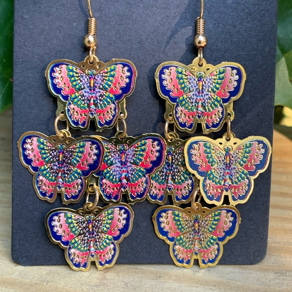 Golden Layered Butterfly Earrings multicolor